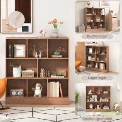 Bücherregal mit 8 Fächern Standregal mit 3 Ebenen Würfelregal Büroregal Aufbewahrungregal 100 x 24 x 104 cm Weiß/Natur