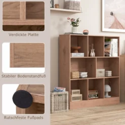 Bücherregal mit 8 Fächern Standregal mit 3 Ebenen Würfelregal Büroregal Aufbewahrungregal 100 x 24 x 104 cm Weiß/Natur