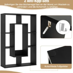 Bücherregal mit 7 Fächern Standregal Raumteiler Regal Würfelregal mit Kippschutz 60 x 20 x 90 cm
