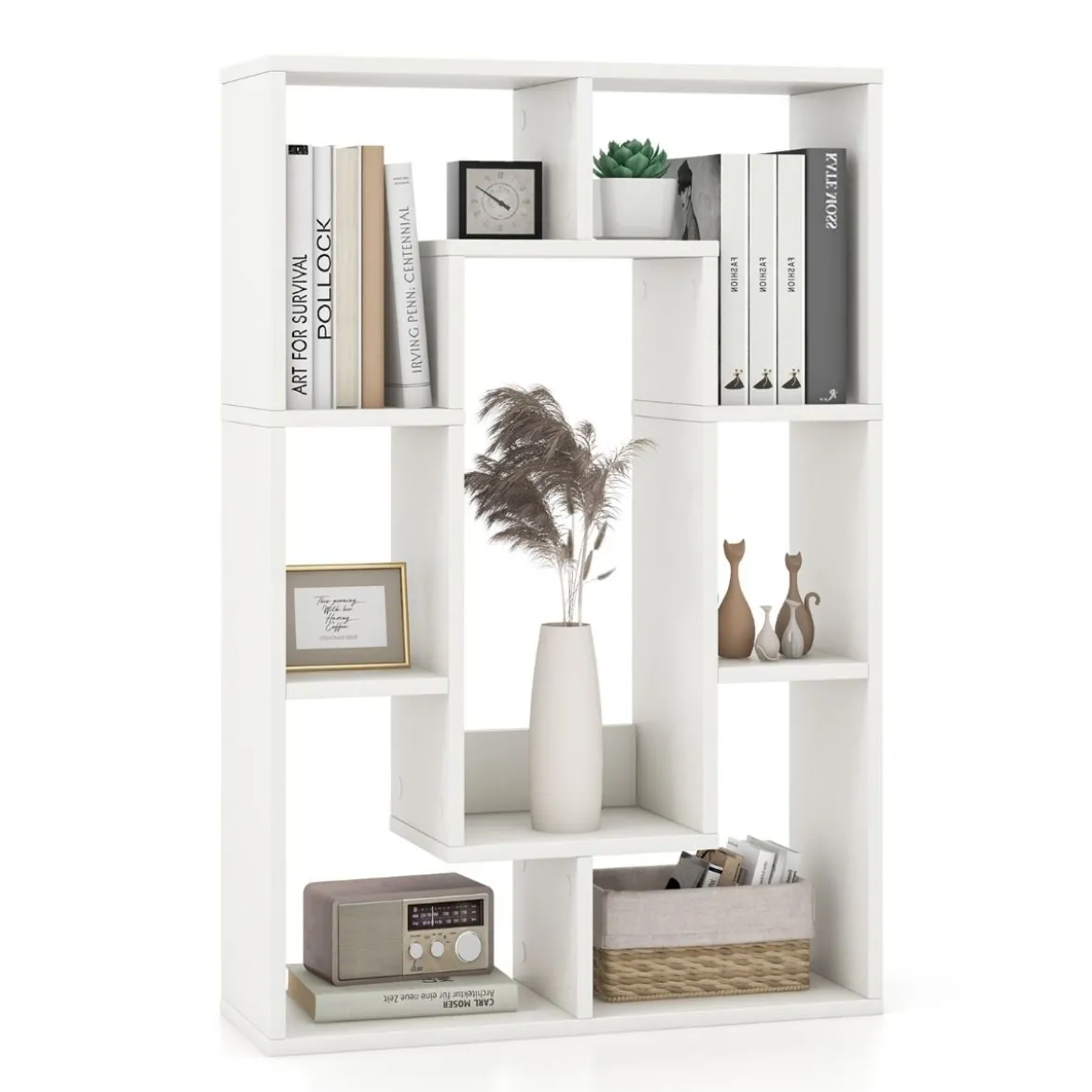 Bücherregal mit 7 Fächern Standregal Raumteiler Regal Würfelregal mit Kippschutz 60 x 20 x 90 cm