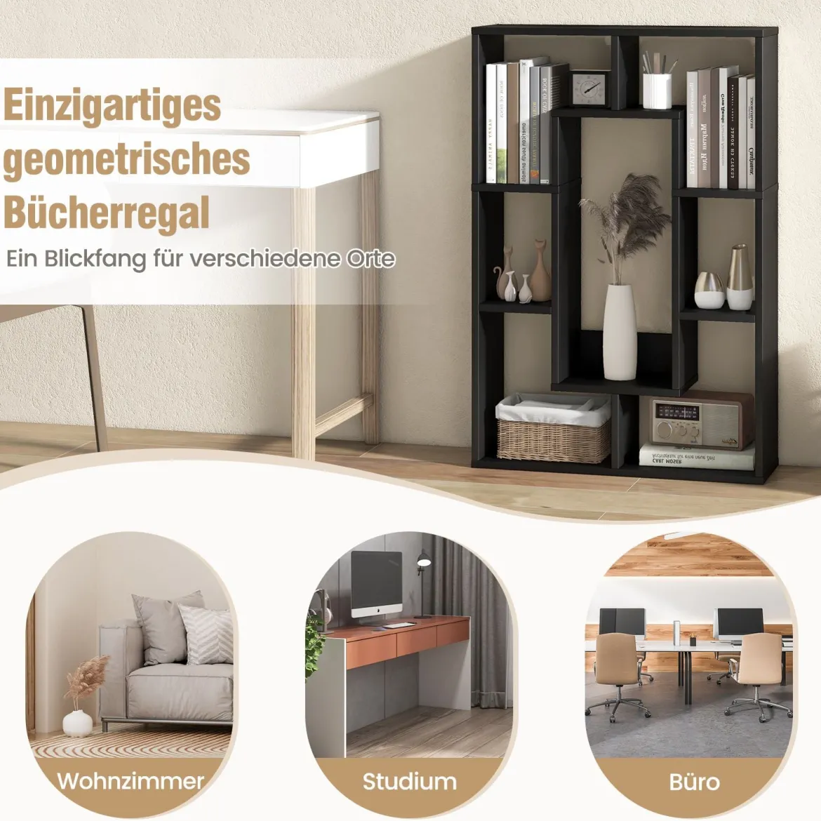 Bücherregal mit 7 Fächern Standregal Raumteiler Regal Würfelregal mit Kippschutz 60 x 20 x 90 cm