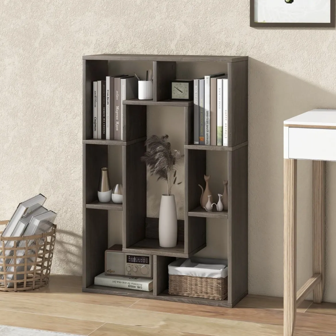 Bücherregal mit 7 Fächern Standregal Raumteiler Regal Würfelregal mit Kippschutz 60 x 20 x 90 cm