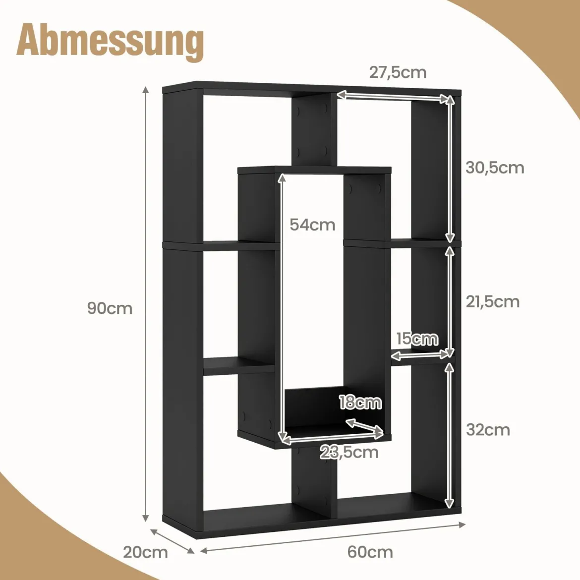 Bücherregal mit 7 Fächern Standregal Raumteiler Regal Würfelregal mit Kippschutz 60 x 20 x 90 cm