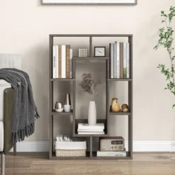 Bücherregal mit 7 Fächern Standregal Raumteiler Regal Würfelregal mit Kippschutz 60 x 20 x 90 cm