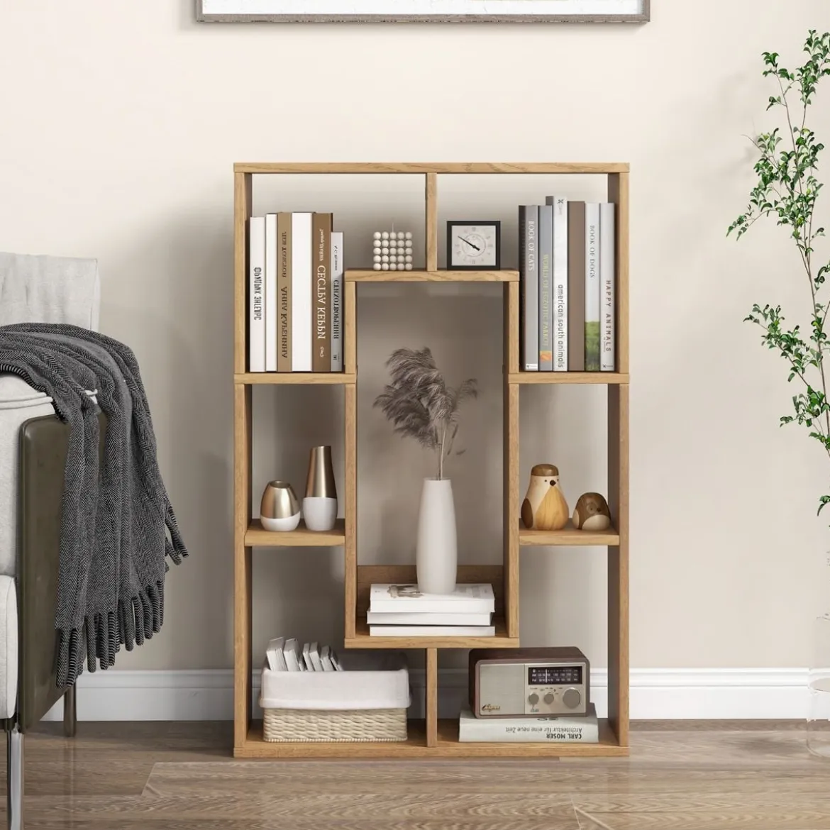 Bücherregal mit 7 Fächern Standregal Raumteiler Regal Würfelregal mit Kippschutz 60 x 20 x 90 cm