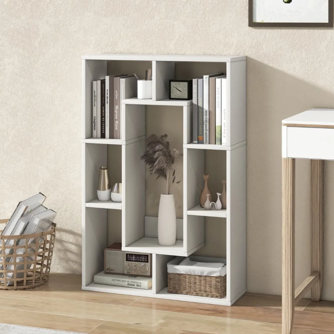 Bücherregal mit 7 Fächern Standregal Raumteiler Regal Würfelregal mit Kippschutz 60 x 20 x 90 cm