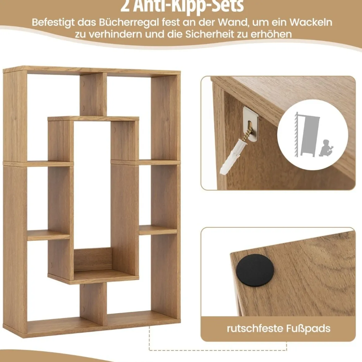 Bücherregal mit 7 Fächern Standregal Raumteiler Regal Würfelregal mit Kippschutz 60 x 20 x 90 cm