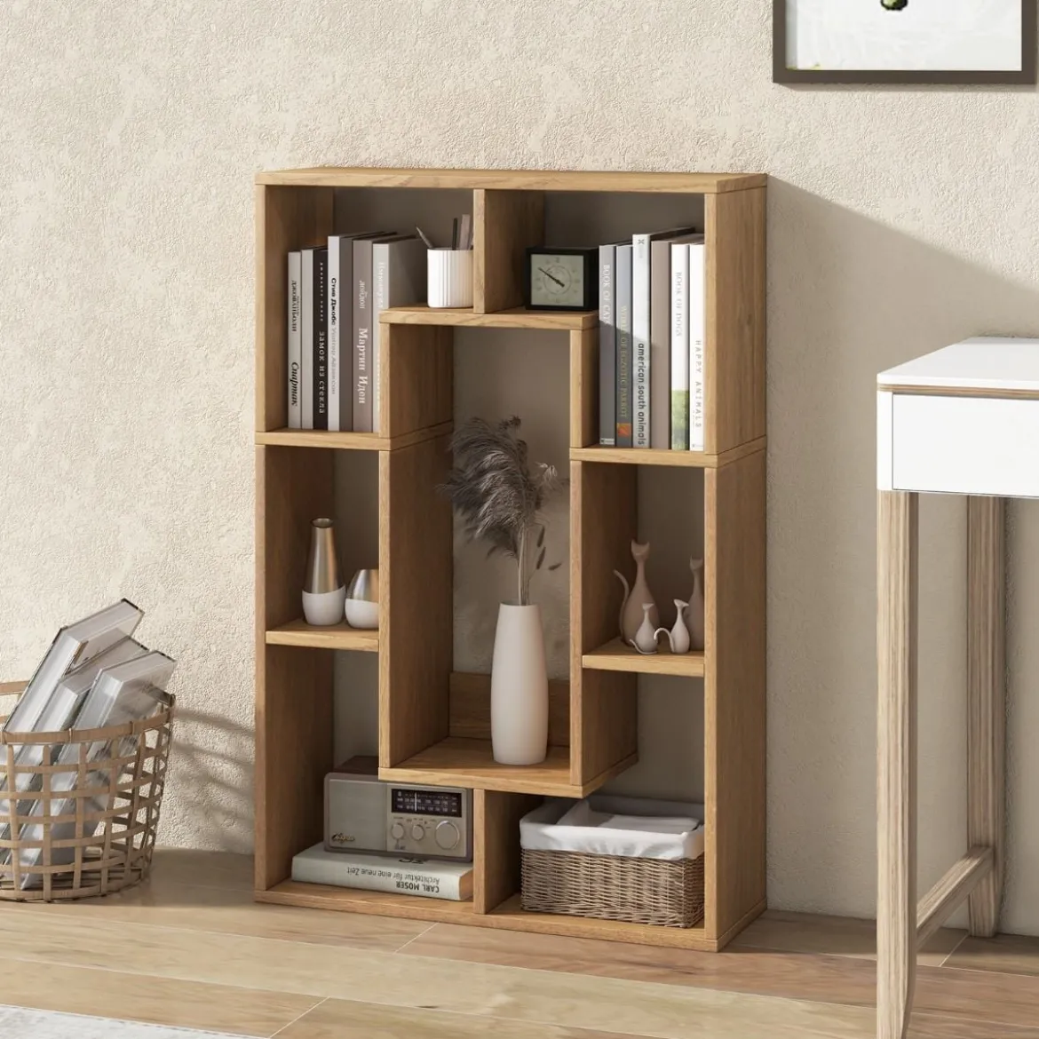 Bücherregal mit 7 Fächern Standregal Raumteiler Regal Würfelregal mit Kippschutz 60 x 20 x 90 cm