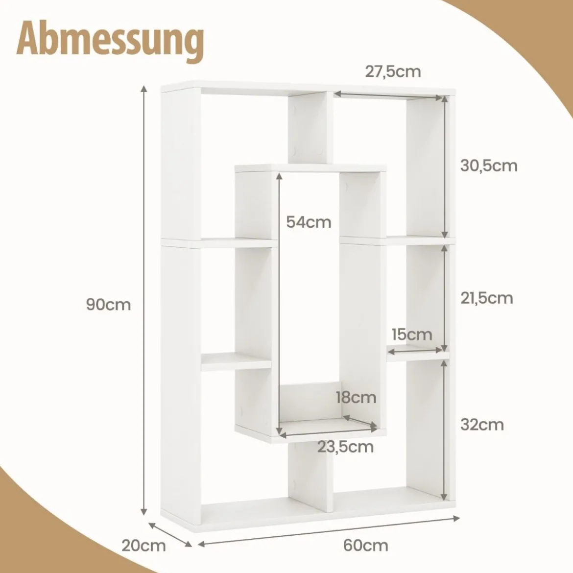 Bücherregal mit 7 Fächern Standregal Raumteiler Regal Würfelregal mit Kippschutz 60 x 20 x 90 cm
