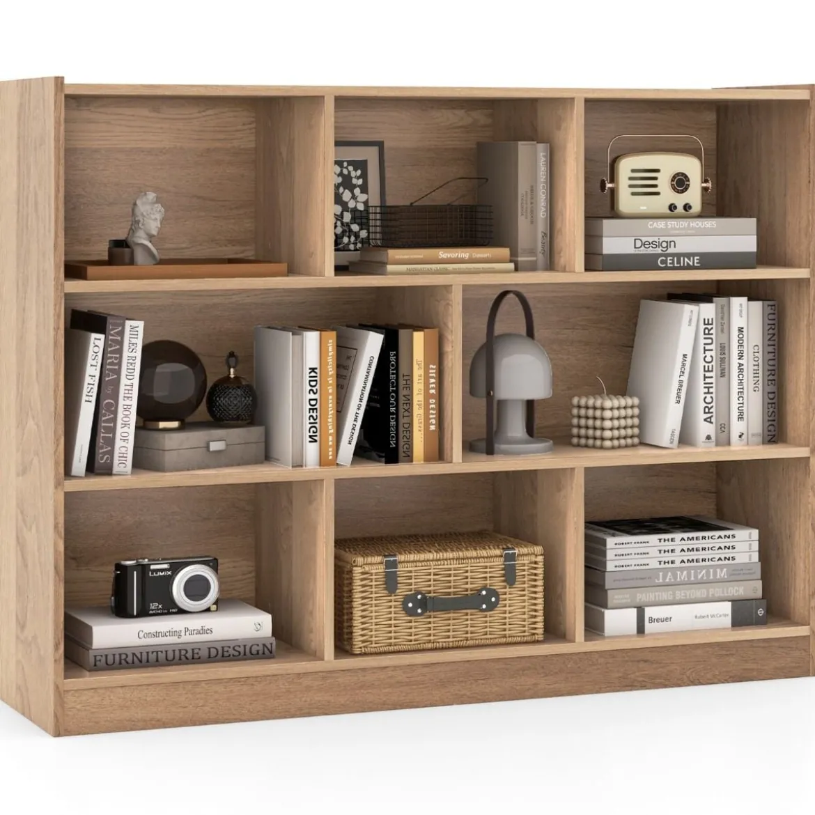 Bücherregal mit 8 Fächern Standregal mit 3 Ebenen Würfelregal 122 x 32 x 93 cm Natur