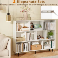 Bücherregal mit Fächern Standregal mit 3 Ebenen & Holzbeine Würfelregal Büroregal 140 cm