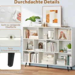 Bücherregal mit Fächern Standregal mit 3 Ebenen & Holzbeine Würfelregal Büroregal 140 cm
