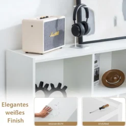 Bücherregal mit 8 Fächern 3-stufiges Standregal für Wohnzimmer 122 x 32 x 93 cm Weiß