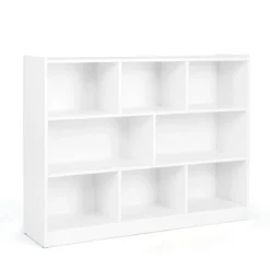 Bücherregal mit 8 Fächern 3-stufiges Standregal für Wohnzimmer 122 x 32 x 93 cm Weiß