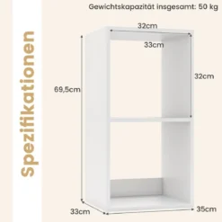 Bücherregal mit 2 Fächern Würfelregal Standregal offenes Regal Aufbewahrungsregal für Wohnzimmer Weiß