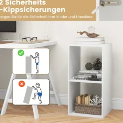 Bücherregal mit 2 Fächern Würfelregal Standregal offenes Regal Aufbewahrungsregal für Wohnzimmer Weiß