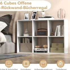 Bücherregal mit 6 Fächern Würfelregal Standregal offenes Regal Aufbewahrungsregal für Wohnzimmer Weiß