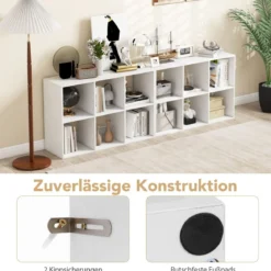 Bücherregal mit 6 Fächern Würfelregal Standregal offenes Regal Aufbewahrungsregal für Wohnzimmer Weiß