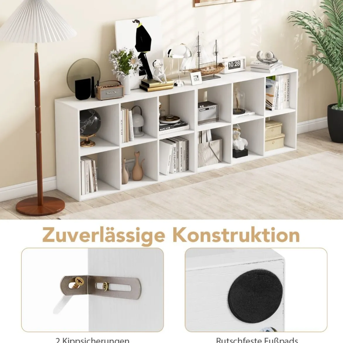 Bücherregal mit 6 Fächern Würfelregal Standregal offenes Regal Aufbewahrungsregal für Wohnzimmer Weiß