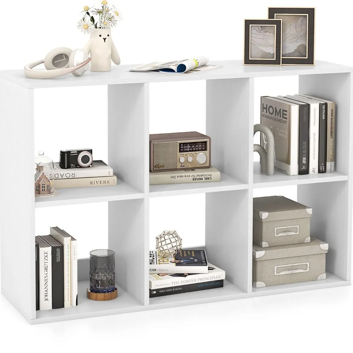Bücherregal mit 6 Fächern Würfelregal Standregal offenes Regal Aufbewahrungsregal für Wohnzimmer Weiß