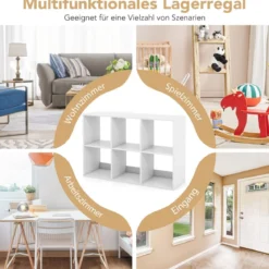 Bücherregal mit 6 Fächern Würfelregal Standregal offenes Regal Aufbewahrungsregal für Wohnzimmer Weiß