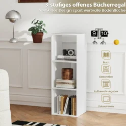 Bücherregal mit 3 Fächern Würfelregal Standregal offenes Regal Weiß 35,5 x 33 x 103 cm