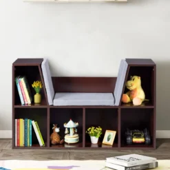 Bücherregal mit Kissen Raumteiler Bücherschrank 6 Fächer 103 x 30 x 63 cm Braun