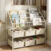 Bücherregal mit Metallrahmen Körben Schubladen & Offenen Regalböden 89 x 36,5 x 87 cm Weiß