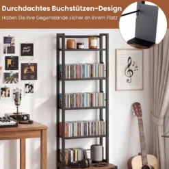 Bücherregal mit Metallrahmen 5 Regalen & 2 Stoffschubladen 40 x 30 x 144 cm Rustikalbraun