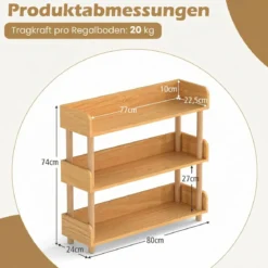 Bücherregal mit 3 Offene Ebene Holzrahmen & Oberkante Freistehendes Standregal Lagerregal