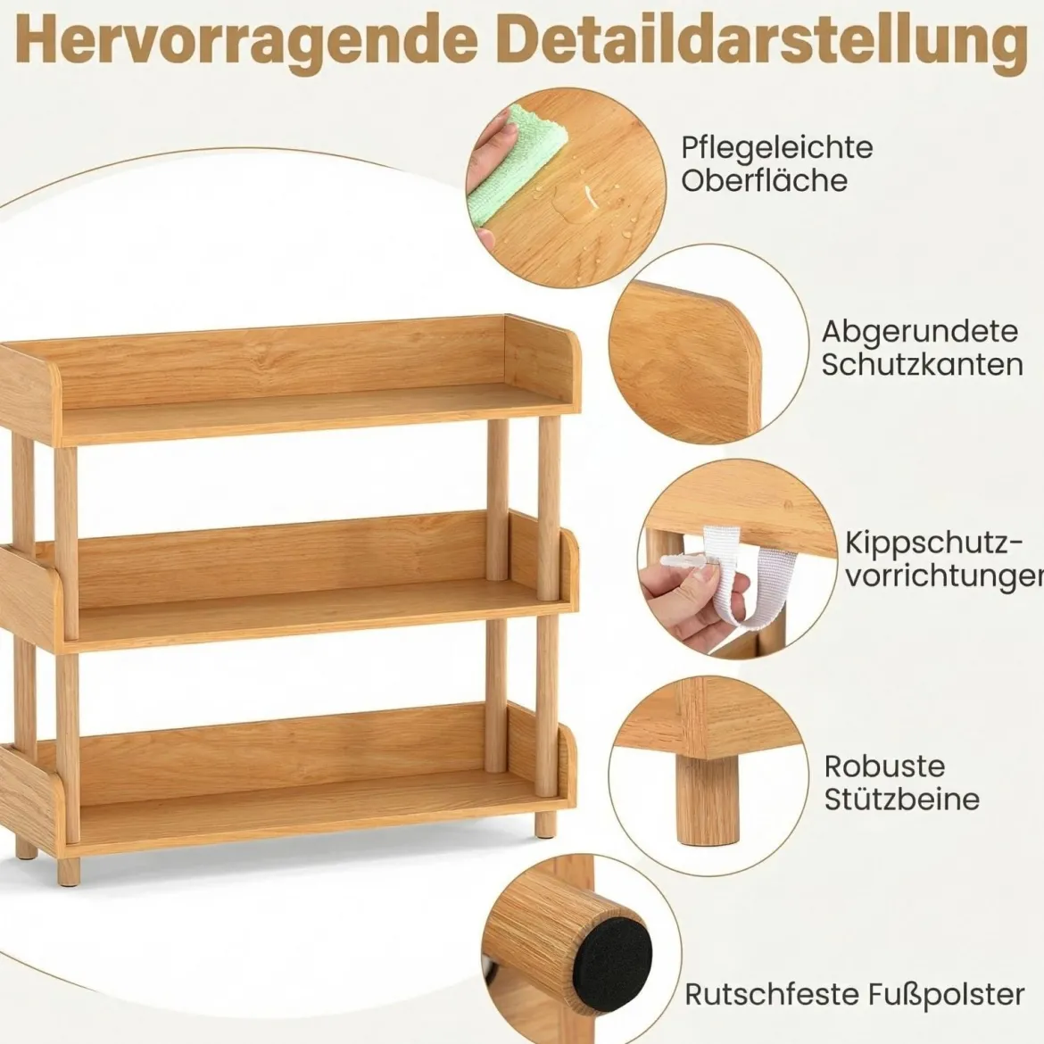 Bücherregal mit 3 Offene Ebene Holzrahmen & Oberkante Freistehendes Standregal Lagerregal