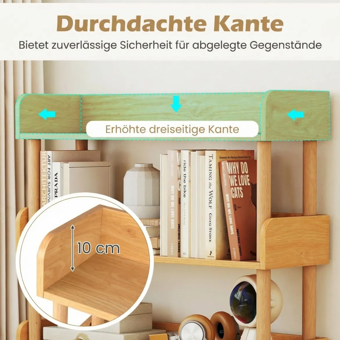 Bücherregal mit 3 Offene Ebene Holzrahmen & Oberkante Freistehendes Standregal Lagerregal