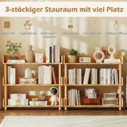 Bücherregal mit 3 Offene Ebene Holzrahmen & Oberkante Freistehendes Standregal Lagerregal
