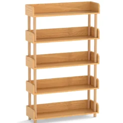 Bücherregal mit 5 Offene Ebene Holzrahmen & Oberkante Freistehendes Standregal Lagerregal