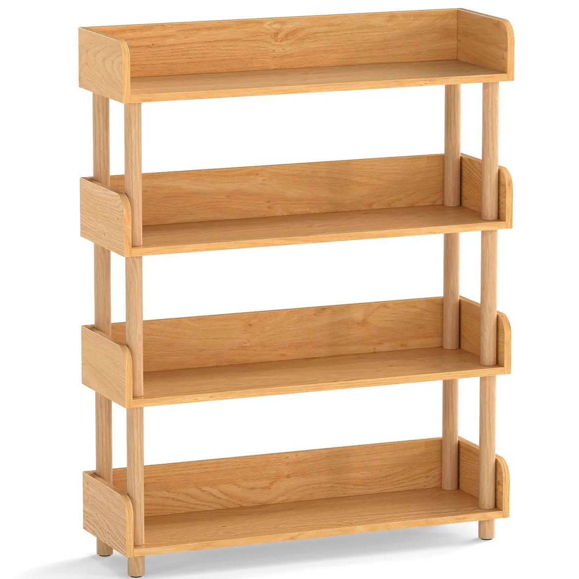 Bücherregal mit 4 Offene Ebene Holzrahmen & Oberkante Freistehendes Standregal Lagerregal