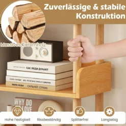 Bücherregal mit 4 Offene Ebene Holzrahmen & Oberkante Freistehendes Standregal Lagerregal