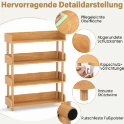 Bücherregal mit 4 Offene Ebene Holzrahmen & Oberkante Freistehendes Standregal Lagerregal