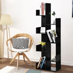 Bücherregal mit 8 offenen Fächern Bücherschrank Holz Standregal Holzregal Aufbewahrungsregal Schwarz
