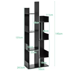 Bücherregal mit 8 offenen Fächern Bücherschrank Holz Standregal Holzregal Aufbewahrungsregal Schwarz