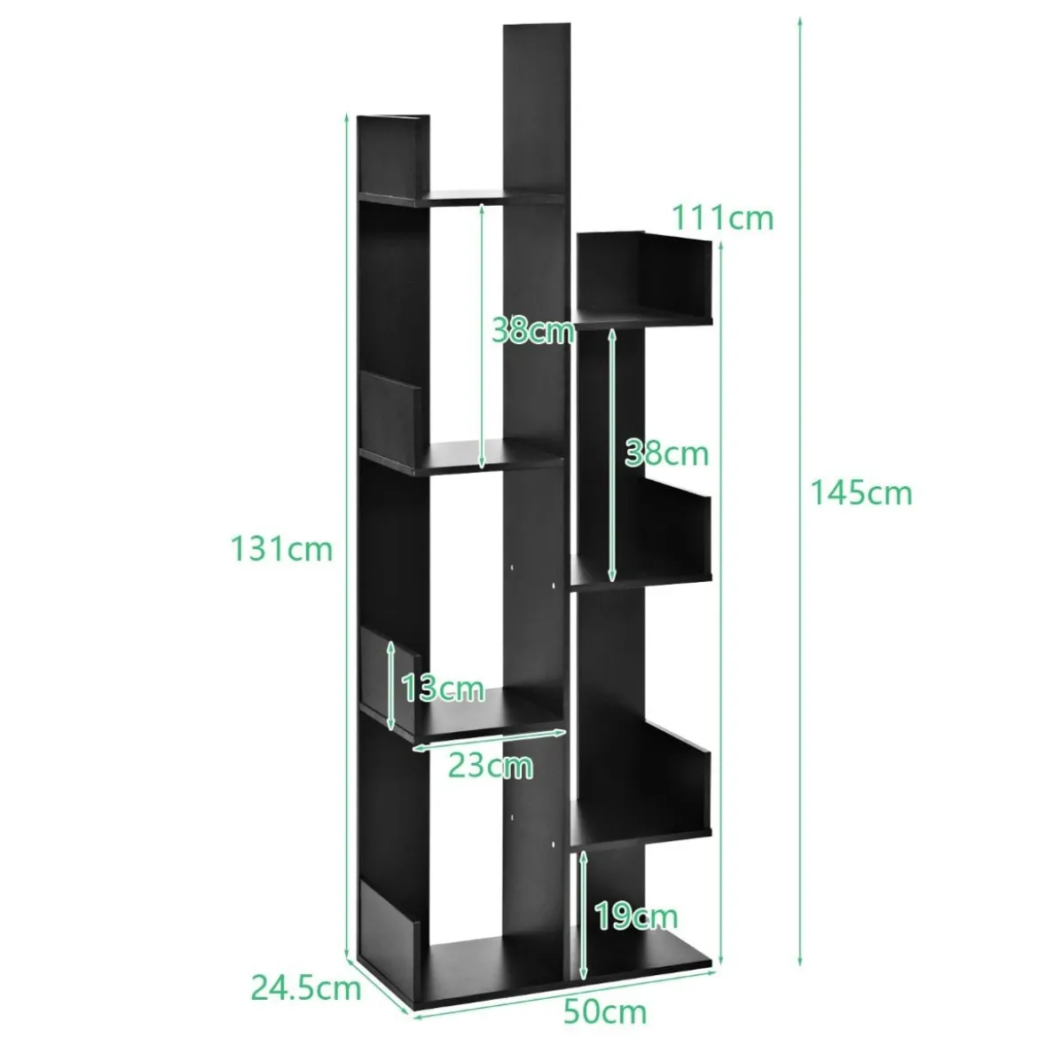 Bücherregal mit 8 offenen Fächern Bücherschrank Holz Standregal Holzregal Aufbewahrungsregal Schwarz