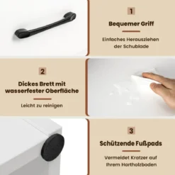 Bücherregal mit Schubladen 4 Ebenen Lagerregal aus Holz Standregal 120cm Weiß