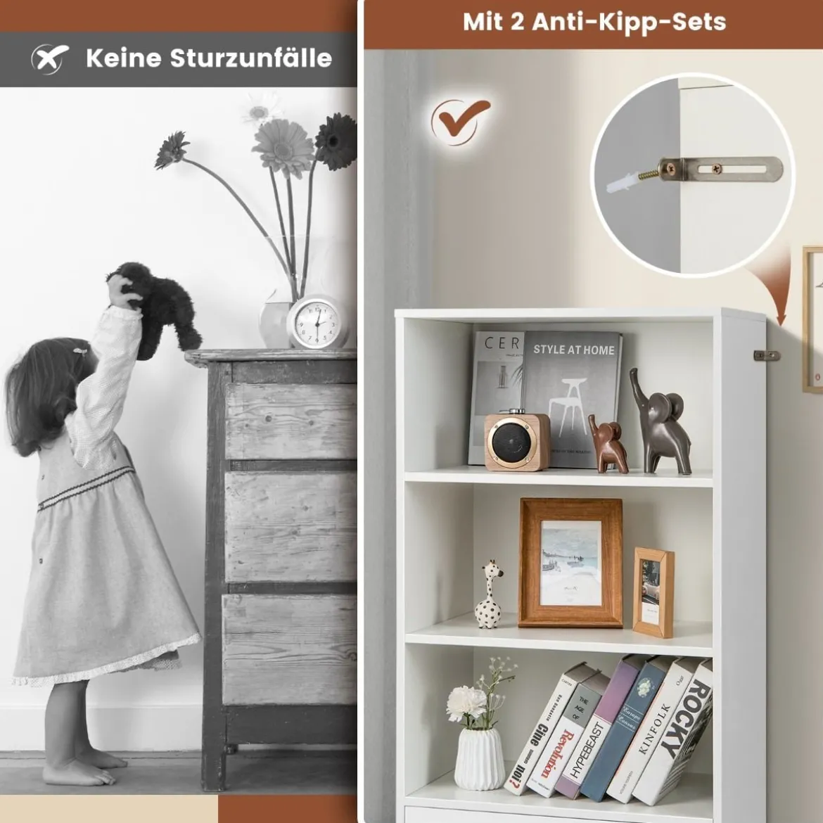 Bücherregal mit Schubladen 4 Ebenen Lagerregal aus Holz Standregal 120cm Weiß