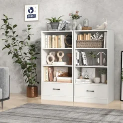 Bücherregal mit Schubladen 4 Ebenen Lagerregal aus Holz Standregal 120cm Weiß
