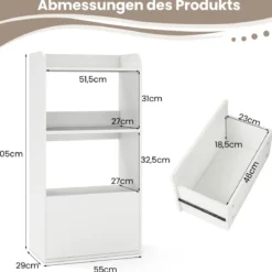 Bücherregal mit Schublade Standregal mit 2 Fächern Büroregal aus Holz 55 x 29 x 105 cm Weiß/Rustikales Braun