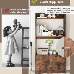 Bücherregal mit Schublade Standregal mit 2 Fächern Büroregal aus Holz 55 x 29 x 105 cm Weiß/Rustikales Braun
