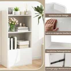 Bücherregal mit Schublade Standregal mit 2 Fächern Büroregal aus Holz 55 x 29 x 105 cm Weiß/Rustikales Braun