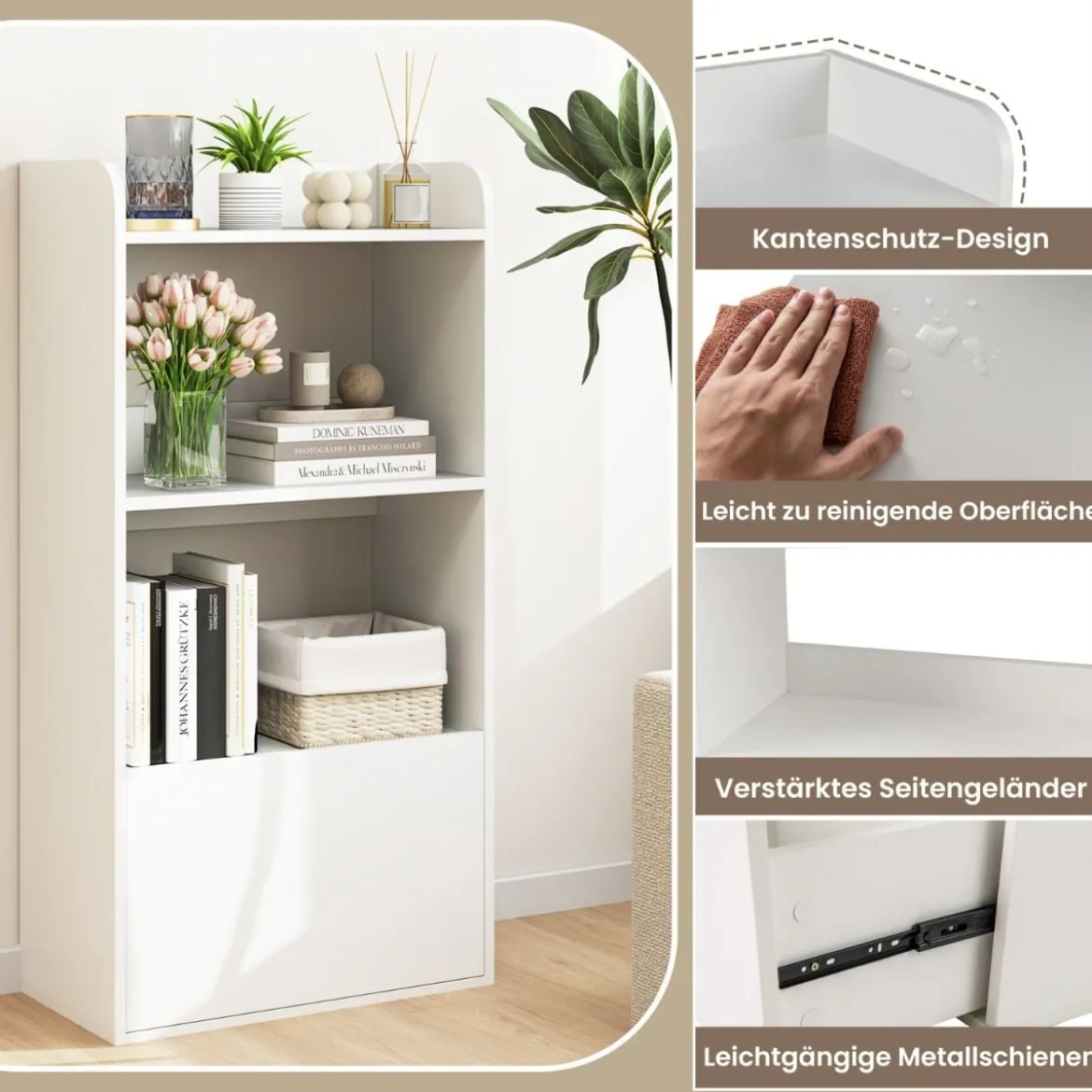 Bücherregal mit Schublade Standregal mit 2 Fächern Büroregal aus Holz 55 x 29 x 105 cm Weiß/Rustikales Braun