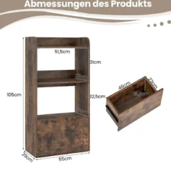 Bücherregal mit Schublade Standregal mit 2 Fächern Büroregal aus Holz 55 x 29 x 105 cm Weiß/Rustikales Braun