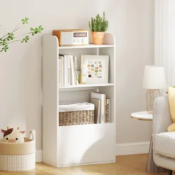 Bücherregal mit Schublade Standregal mit 2 Fächern Büroregal aus Holz 55 x 29 x 105 cm Weiß/Rustikales Braun
