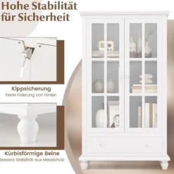 Bücherregal mit Türen aus gehärtetem Glas verstellbarem Regal Schublade & Kippschutz-Sets Weiß
